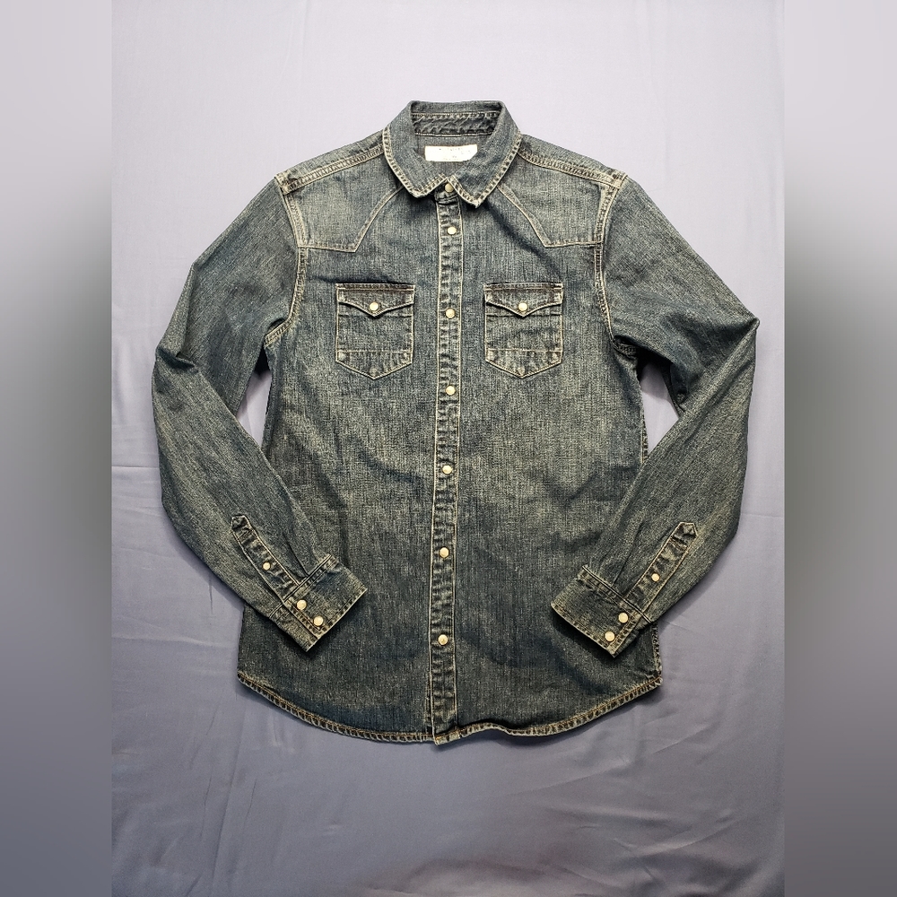 All Saints Denim Pearl SnapvButton up Shirt Blue Size Small